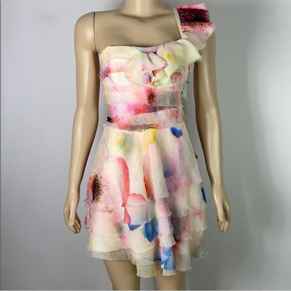 Jill Stuart Watercolor Ruffle Cocktail Dress Sz 2